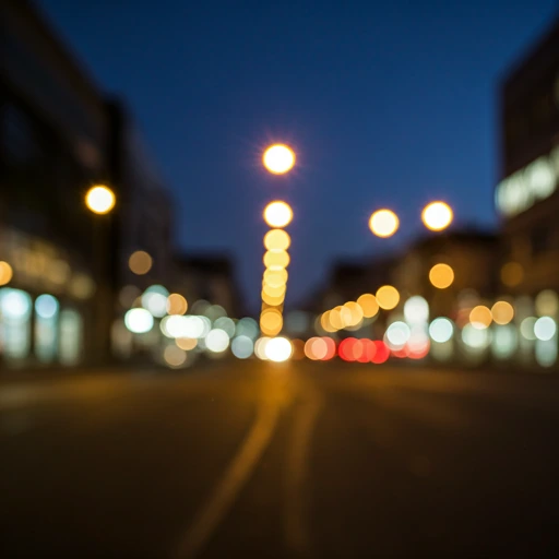 Night cityscape with blurred lights showing mystery and urban setting